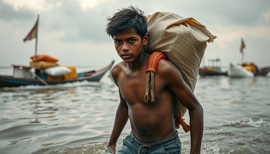 Aid transport scene in floodwaters with a focus on Famine Early Warning Systems Network.