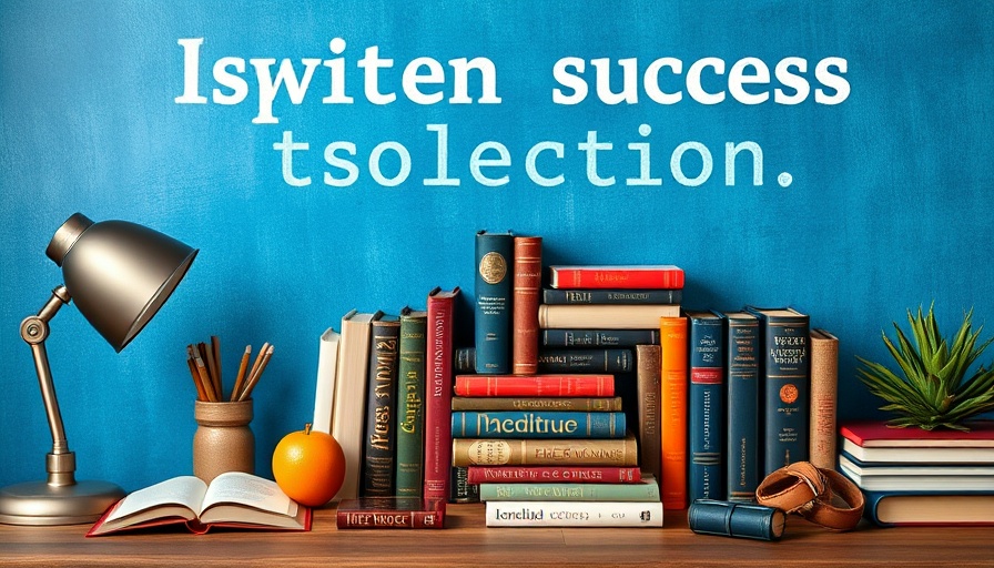 Inspirational success books and kit on blue background.