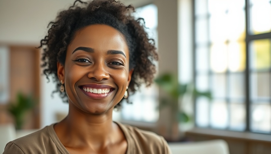 Leadership program advertisement with a confident smiling woman.