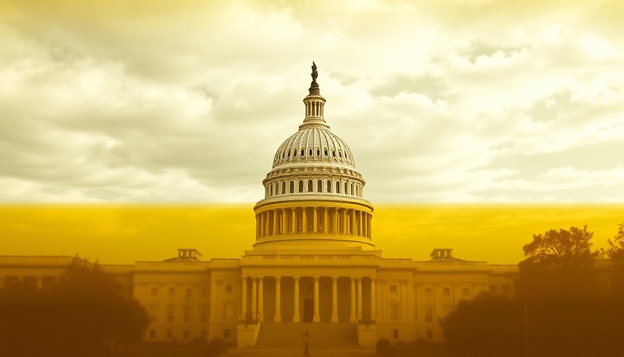 U.S. Capitol dome through yellow barrier, symbolizing government issues.