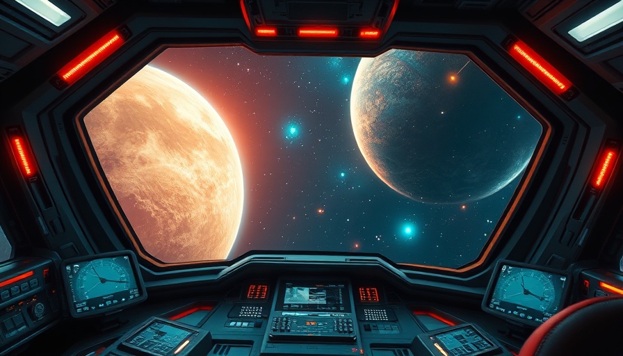 Futuristic spacecraft cockpit overlooking a colorful planet, deeptech Europe autonomy theme.