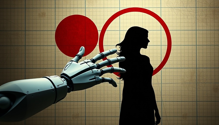 AI Silencing Free Speech concept with robotic hand and woman's silhouette.