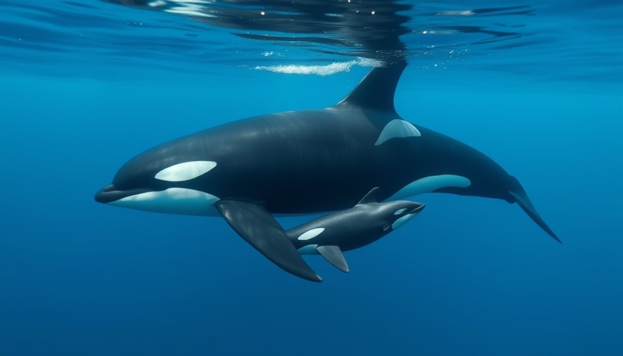 Orca pod adopting baby pilot whale swimming together