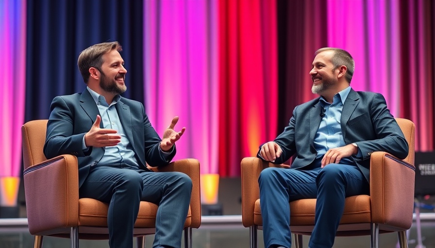 Two men discussing at a modern conference, highlighting Sergey Brin Google Glass mistakes.