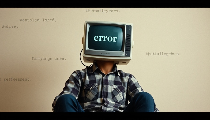 AI in Business Challenges illustrated by a person with monitor head showing error.