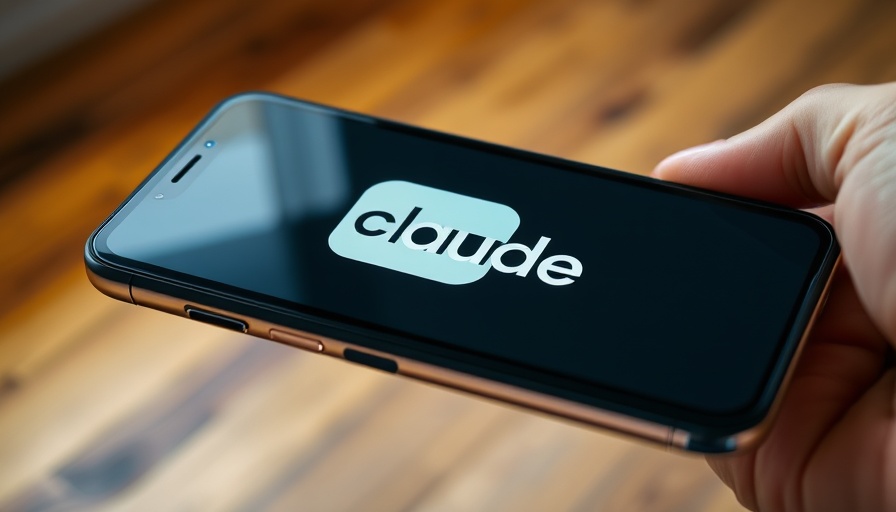 Smartphone displaying Claude app in hand over wooden floor.