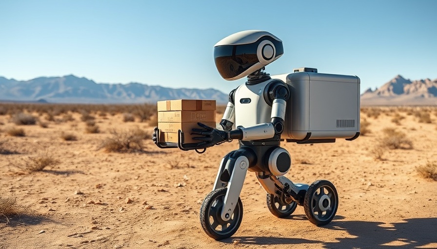 Cartken pivot industrial robots delivering in a desert landscape.
