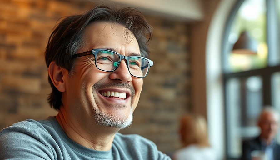 Middle-aged man smiling indoors in a casual setting.