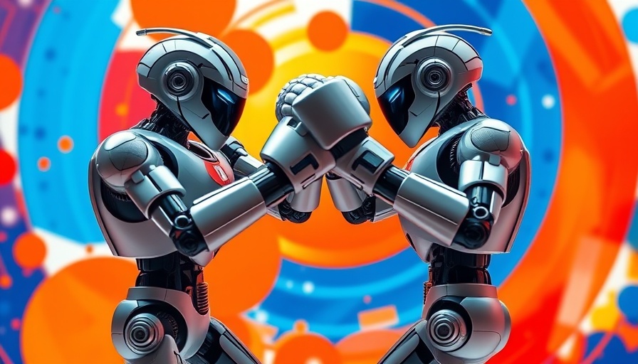Futuristic boxing robots ready for action in an abstract setting.