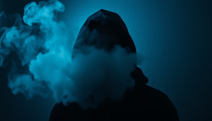 Silhouette of person vaping with smoke cloud obscuring face, highlighting vaping addiction among youth.