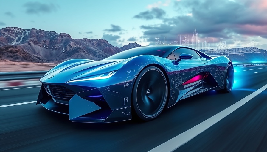 Tesla Patents Sucking Device blueprint overlay on futuristic car