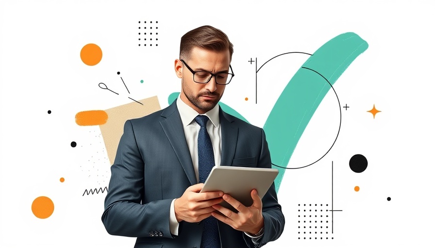 Collage of SEO automation and human judgment with businessman and tablet.