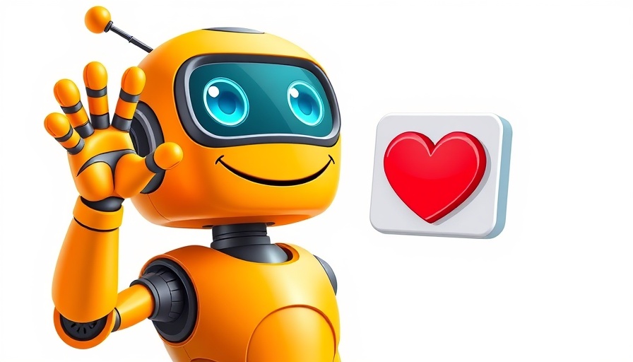 Cheerful orange AI robot interacting warmly, GPT-5 friendlier AI.