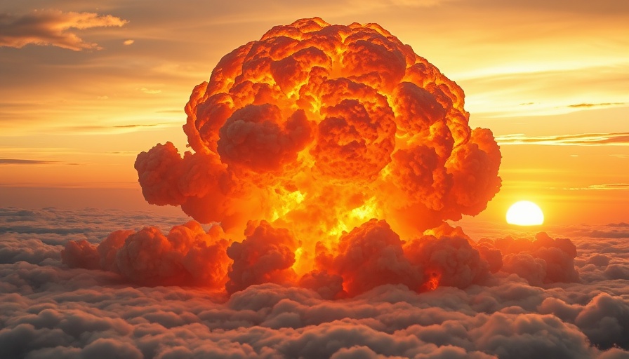 Dramatic fiery explosion clouds depicting AI nuclear war concerns.