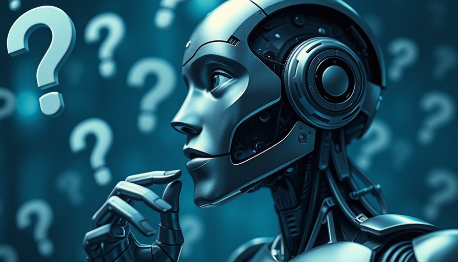 Futuristic robot pondering surrounded by floating question marks, AI Threatening Human Dignity