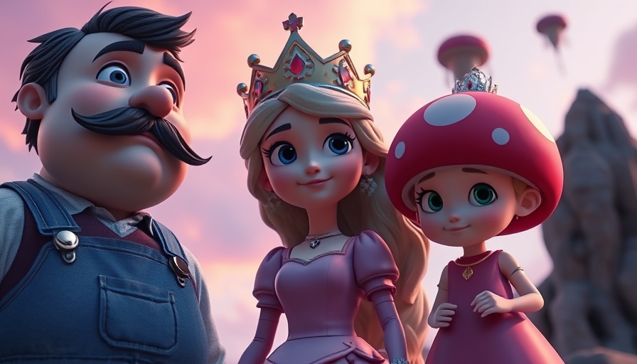 Animated characters in colorful landscape for Super Mario Galaxy Movie.