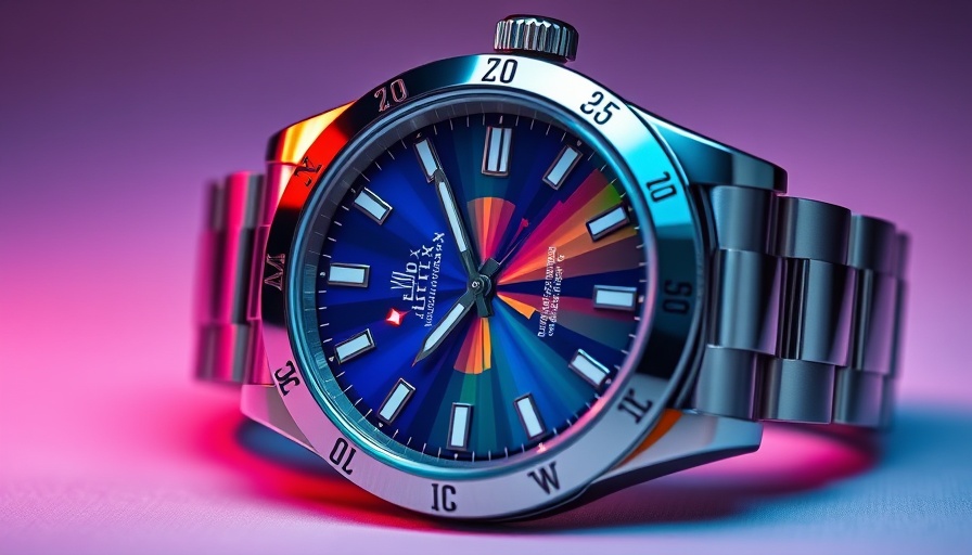 Rolex 2020 collection watch with colorful abstract design, vibrant style.