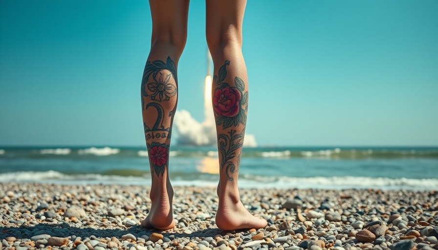 Tattooed legs on nudist beach during SpaceX launch.