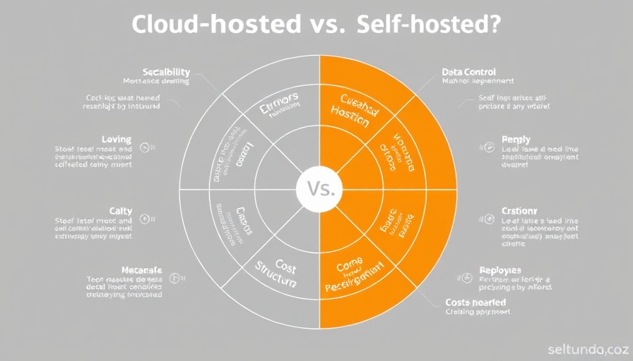 Radar chart comparing cloud-hosted and self-hosted options on factors like scalability and cost, addressing self-hosting myths and trade-offs.