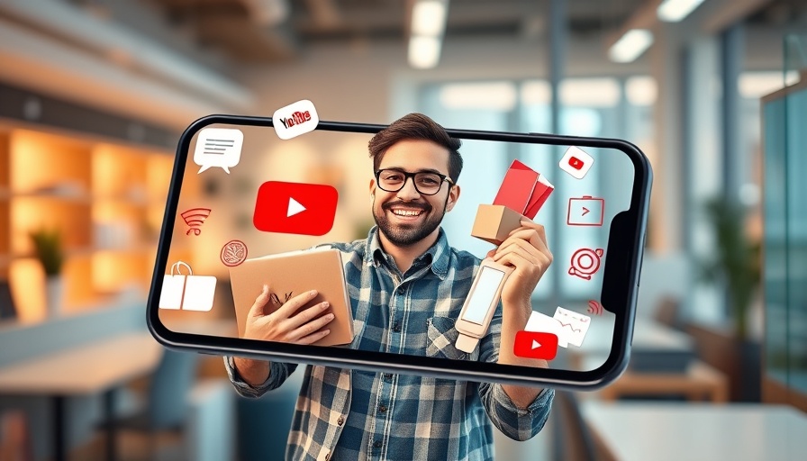 YouTube shopping affiliate program with smartphone display and products.