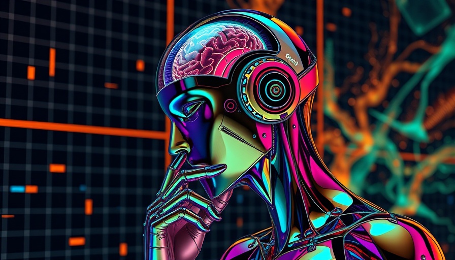 Futuristic abstract art depicting a humanoid contemplating with visible brain.