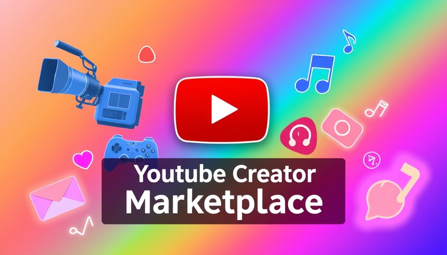 YouTube Creator Marketplace banner with icons on colorful gradient.
