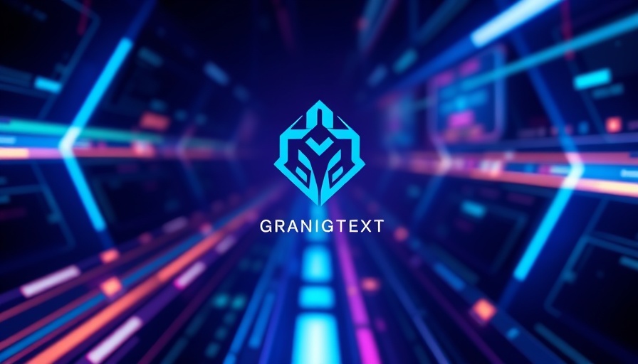 Futuristic branding design logo with blue emblem and text on tech background.