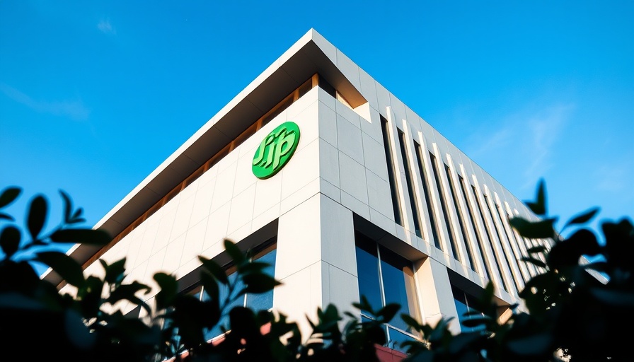 Futuristic building with green logo representing massive AI data center investments.