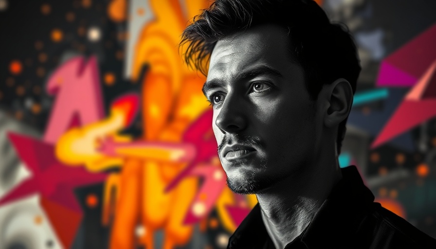 Black and white portrait with colorful abstract background, AI-Generated Video App.