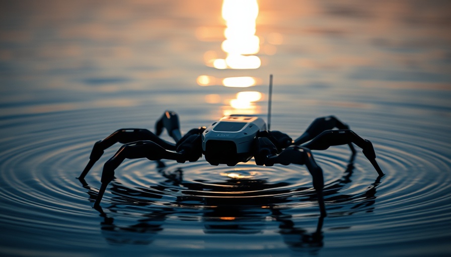Spider-like robot on water demonstrating walking technology.