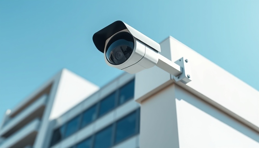 Sleek black and white security camera mounted outdoors.