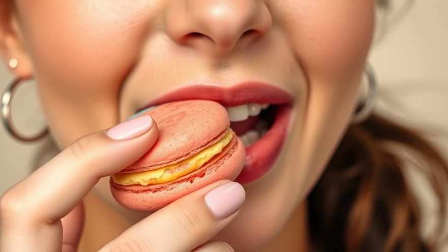 Close-up of a person enjoying a macaron at a health and wellness center, emphasizing reward processing.