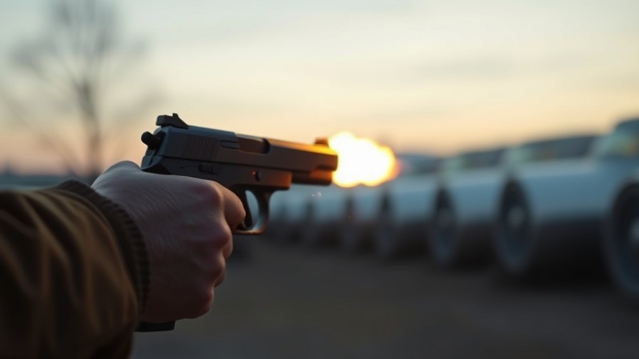 Closeup of hand shooting a pistol in San Antonio, highlighting crime reports and community safety.