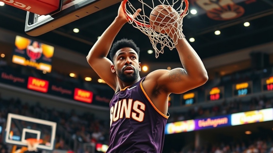 Dynamic Suns player delivering a powerful slam dunk, showcasing top NBA plays.