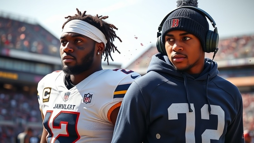 Myles Garrett and Jaxon Smith-Njigba, NFL stars, dynamic presence, stadium backdrop.