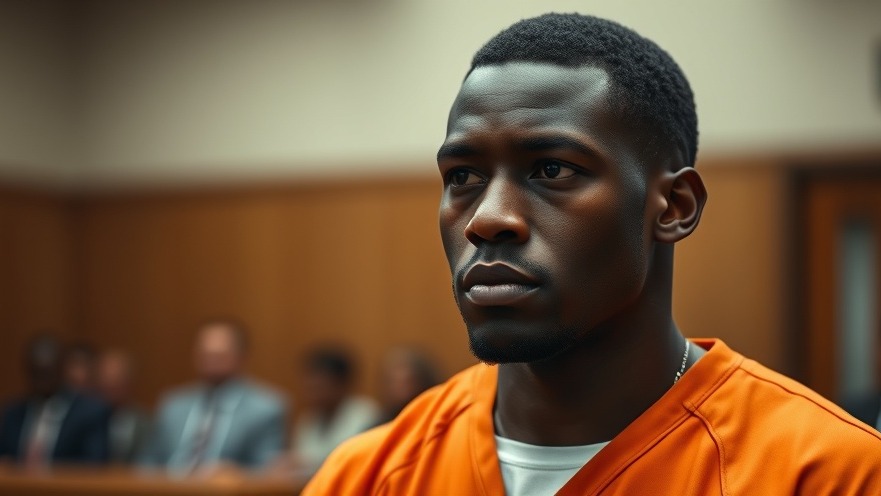 Serious black man in prison attire emphasizing inmate safety in courtroom.