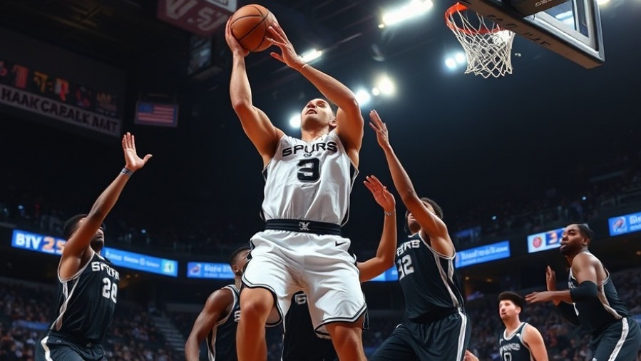 Dynamic NBA highlights of a Spurs player layup amid defenders, showcasing basketball culture.