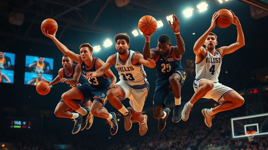 Dynamic NBA highlights December 29 with players leaping in dramatic arena lights.