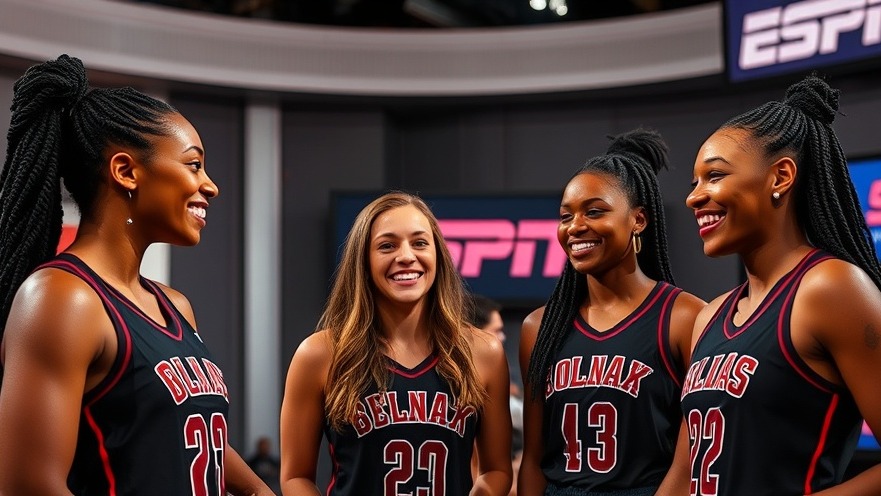 Confident female basketball players discussing WNBA scores in a vibrant studio.