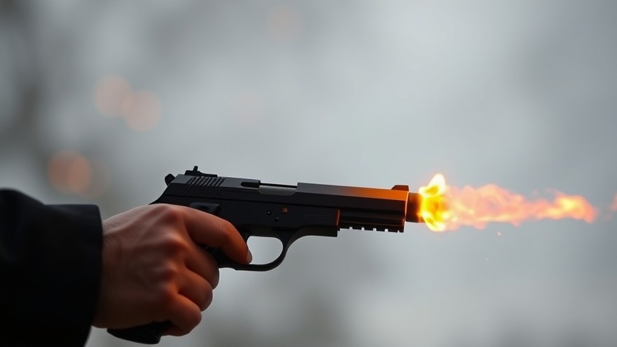 A hand gripping a pistol with flames erupting from the barrel, depicting austin police department news.