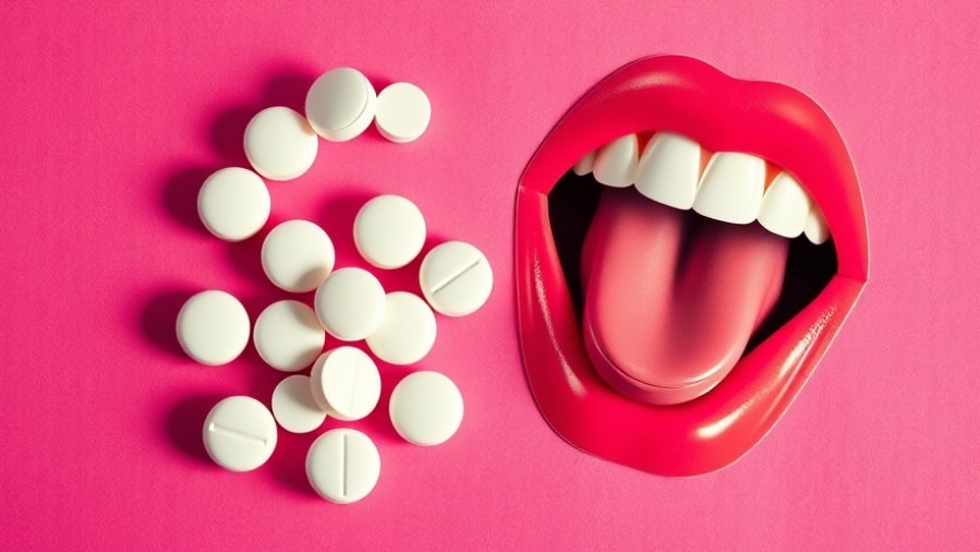 Vivid collage of birth control pills and cut-out mouth symbolizing hormonal birth control attraction.