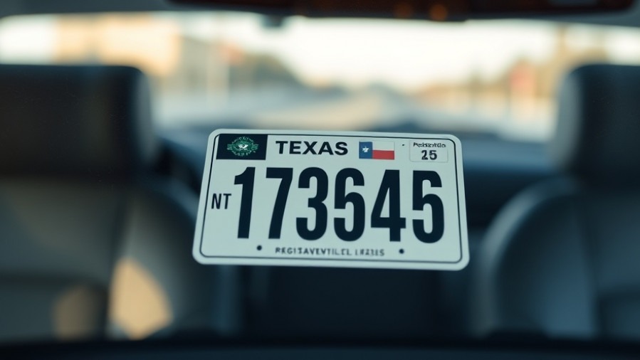 Close-up of Texas vehicle registration sticker, showcasing ID requirements for drivers.