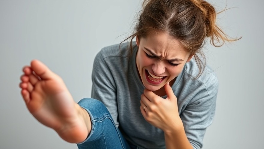 Young woman in pain holding her foot, highlighting foot health wellness.