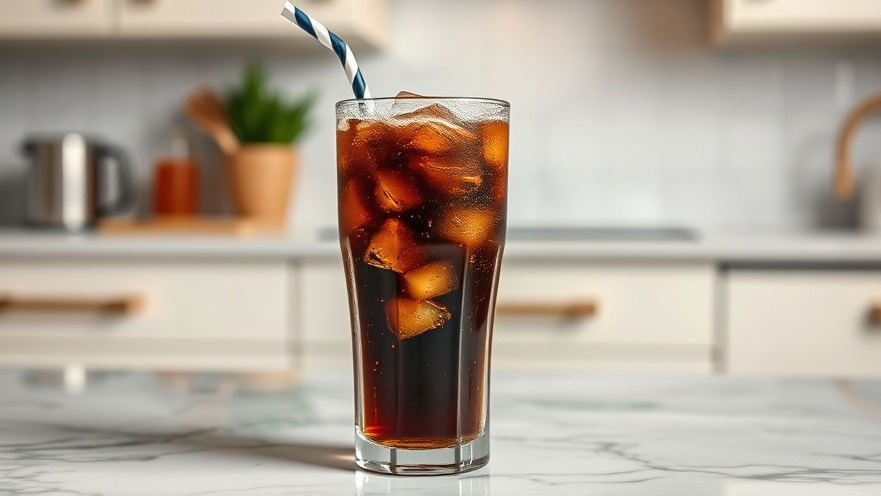 Refreshing glass of cola on kitchen table, exploring gut health with alternatives to soda.