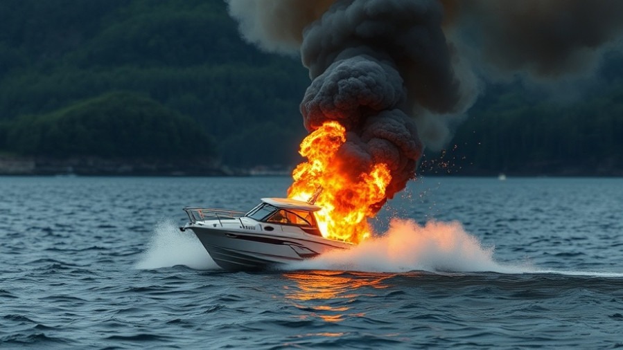Cigarette boat exploding in flames, highlighting U.S. military operations against drug trafficking.