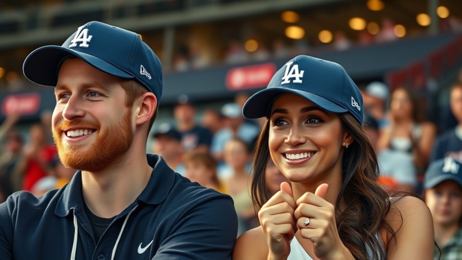 Prince Harry and Meghan Markle in LA baseball caps, embodying celebrity culture authenticity.