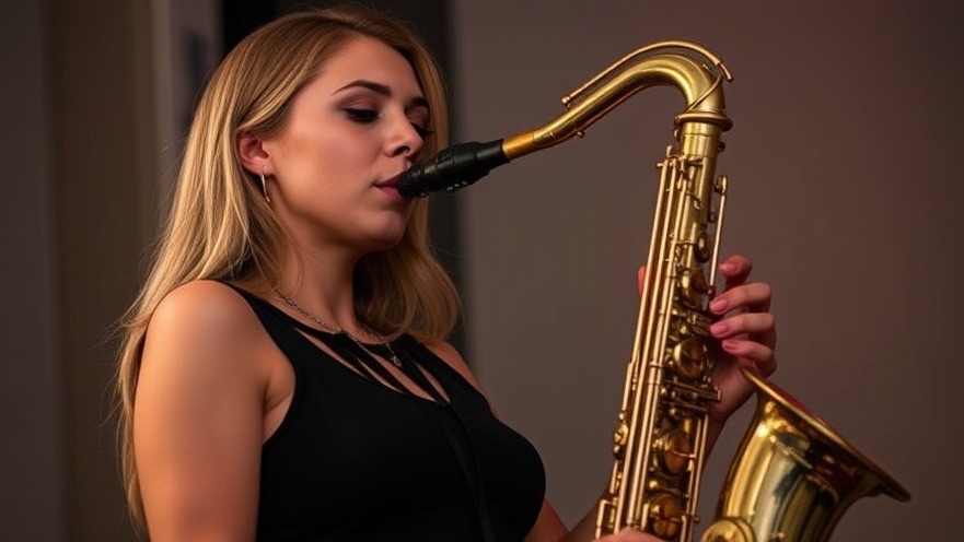 Young woman playing saxophone with effective hearing protection for musicians.