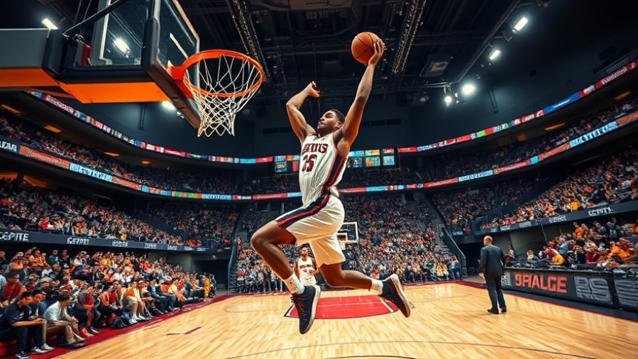 Dynamic slam dunk by an emerging basketball star, showcasing basketball highlights.