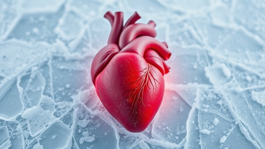 Human heart concept over icy background highlighting extreme cold cardiovascular risk.