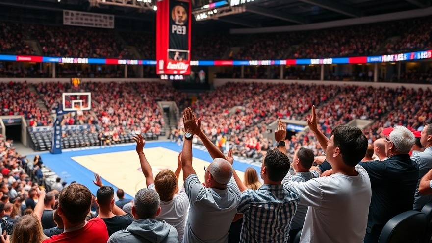 Cheering fans in arena celebrating Houston Rockets news.